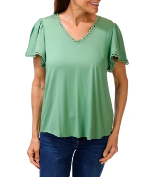 Thumbnail 1: RIO & RIAN Women's Flutter Sleeve V-Neck Top 
