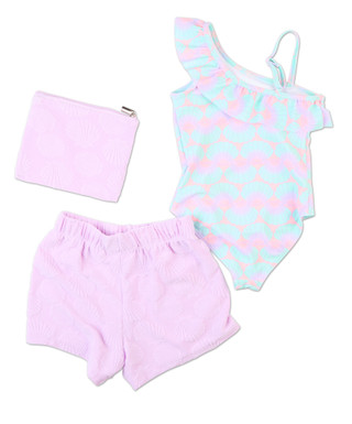 Thumbnail 2: B TWEEN Little Girls 3 Pc Swimsuit with Shorts & Bag Set 