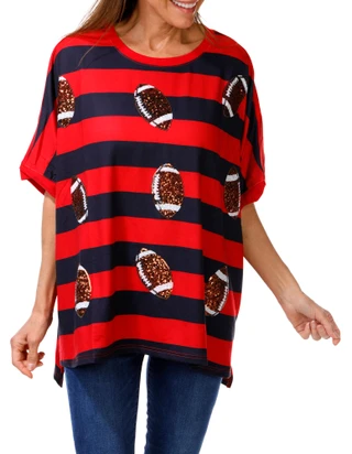 Thumbnail 1: Fantastic Fawn Women's Stripe Sequins Football Top  