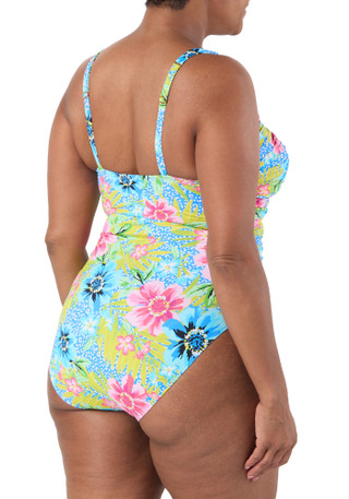 Thumbnail 2: Bleu Rod Beattie Women's Plus Tropical Shirred Bandeau Swimsuit 