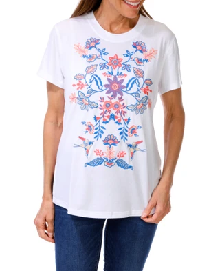 Thumbnail 1: Women's Embroidered Short Sleeve Top  