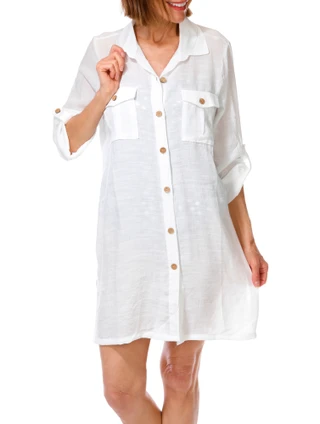 Thumbnail 1: SHORE LIFE Women's Button Down 2 Pocket Swimsuit Coverup 