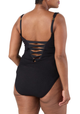 Thumbnail 2: Bleu Rod Beattie Women's Plus Lace Down Solid One Piece Swimsuit 