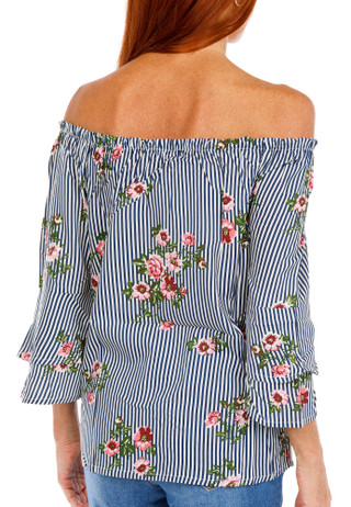Thumbnail 2: Venus Women's 3/4 Sleeve Striped Off The Shoulder Top 