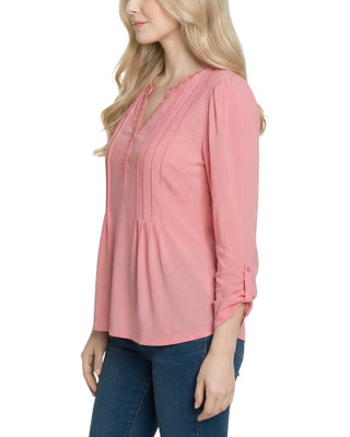 Thumbnail 4: Ny Collection Women's Solid Pleat Front Split Neck Top 
