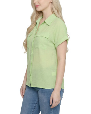 Thumbnail 2: Ny Collection Petite Solid Woven Short Roll Cuff Top 
