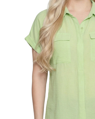 Thumbnail 4: Ny Collection Petite Solid Woven Short Roll Cuff Top 