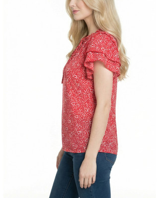 Thumbnail 2: Ny Collection Petite Chiffon Double Flutter Short Sleeve Top 