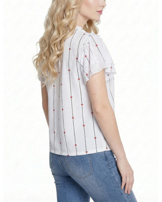 Thumbnail 4: Ny Collection Petite Chiffon Double Flutter Short Sleeve Top 