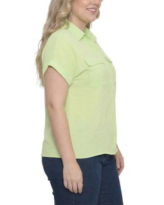 Thumbnail 2: Ny Collection Plus Solid Woven Roll Cuff Short Sleeve Top 