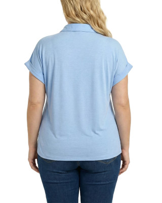 Thumbnail 2: Ny Collection Plus Solid Woven Roll Cuff Short Sleeve Top 