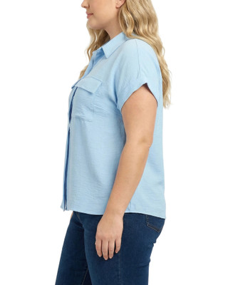 Thumbnail 3: Ny Collection Plus Solid Woven Roll Cuff Short Sleeve Top 