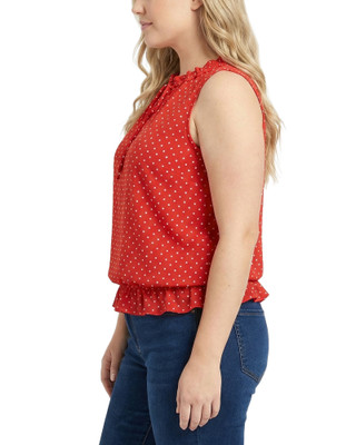 Thumbnail 2: Ny Collection Plus Dot Ruffle Keyhole Tie Front Sleeveless Top 