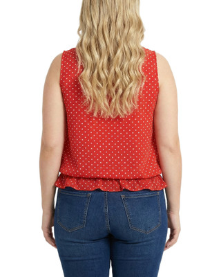 Thumbnail 4: Ny Collection Plus Dot Ruffle Keyhole Tie Front Sleeveless Top 