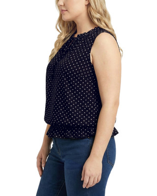 Thumbnail 3: Ny Collection Plus Dot Ruffle Keyhole Tie Front Sleeveless Top 
