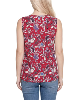 Thumbnail 4: Ny Collection Petite Floral Ruffle V Neck Sleeveless Top 