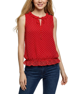 Thumbnail 1: Ny Collection Women's  Dot Ruffle Flounced Sleeveless Blouse 