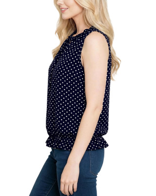 Thumbnail 4: Ny Collection Women's  Dot Ruffle Flounced Sleeveless Blouse 