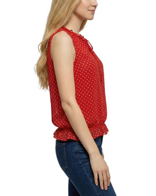 Thumbnail 4: Ny Collection Women's  Dot Ruffle Flounced Sleeveless Blouse 