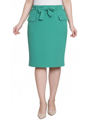 Thumbnail 1: Ny Collection Petite Solid Scuba Crepe Belted Slim Skirt 
