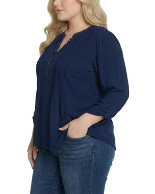 Thumbnail 3: Ny Collection Plus Solid Pleat Front Long Sleeve Top 