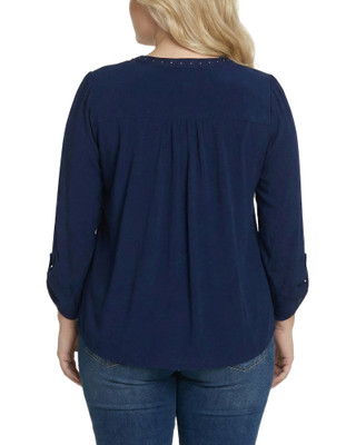 Thumbnail 4: Ny Collection Plus Solid Pleat Front Long Sleeve Top 