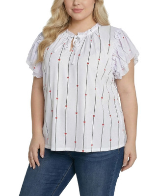 Thumbnail 4: Ny Collection Plus Chiffon Double Flutter Short Sleeve Top 