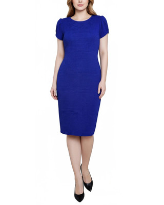 Thumbnail 1: Ny Collection Petite Solid Textured Knit Short Sleeve Dress 