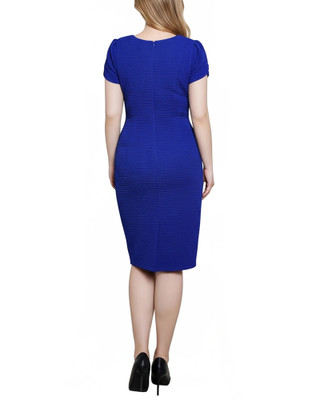 Thumbnail 4: Ny Collection Petite Solid Textured Knit Short Sleeve Dress 