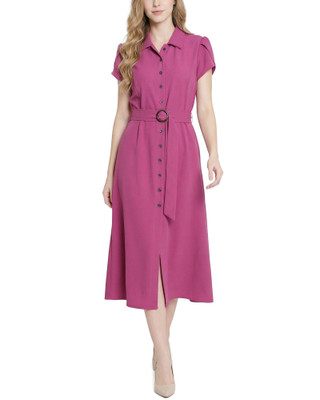 Thumbnail 1: Ny Collection Petite Solid Belted Scuba Crepe Midi Dress 