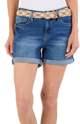 Thumbnail 1: Royalty Women's 5 Pocket Jean Shorts with Belt 