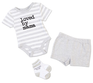 Thumbnail 1: Baby Essentials Baby Boys 3 Pc Loved by Mama Bodysuit & Shorts Set 
