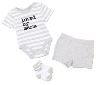 Thumbnail 2: Baby Essentials Baby Boys 3 Pc Loved by Mama Bodysuit & Shorts Set 
