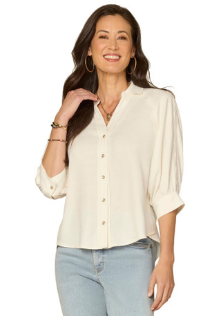 Thumbnail 1: Democracy Womens Elbow Sleeve Button Down Top 