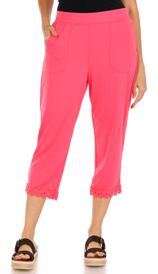 Thumbnail 1: Onque Women's Solid Lace Hem Capris  