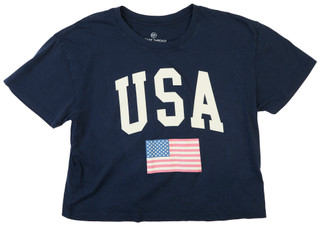 Thumbnail 1: Vintage threadz Juniors Short Sleeve USA Flag Crop Top 
