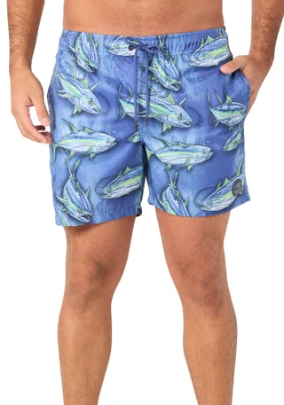 Thumbnail 1: Psycho Tuna Men's Fish Print Swim Shorts 