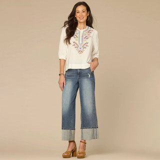 Thumbnail 8: Democracy Womens 3Q Sleeve Embroidered Woven Top 