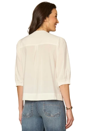 Thumbnail 3: Democracy Womens 3Q Sleeve Embroidered Woven Top 