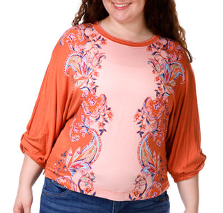 Thumbnail 2: Democracy Womens 3Q Blouson Sleeve Print Knit Top 