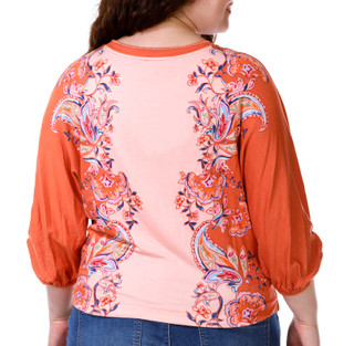 Thumbnail 9: Democracy Womens 3Q Blouson Sleeve Print Knit Top 