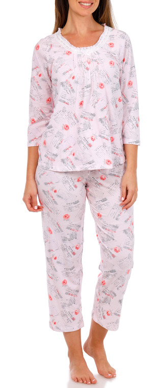 Thumbnail 1: Carole Hochman Women's Petite 2 Pc Postcards Pajama Pants Set 