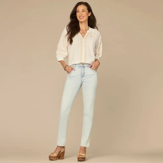Thumbnail 7: Democracy Womens 3Q Embroidered Split Neck Woven Top 