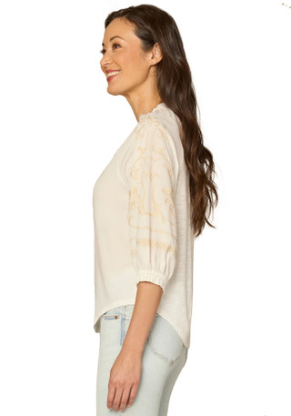 Thumbnail 4: Democracy Womens 3Q Embroidered Split Neck Woven Top 