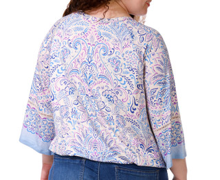 Thumbnail 3: Democracy Plus 3Q Print Boat Neck Bubble Hem Top 