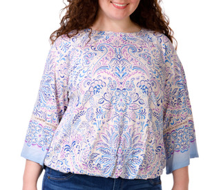 Thumbnail 1: Democracy Plus 3Q Print Boat Neck Bubble Hem Top 
