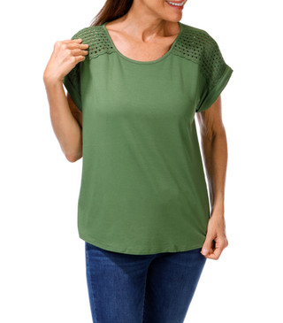 Thumbnail 1: RIO & RIAN Women's Crocheted Shoulder Scoop Neck Top 