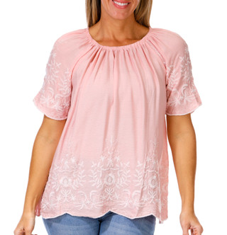 Thumbnail 2: LIV LOS ANGELES Women's Short Sleeve Embroidered Top 