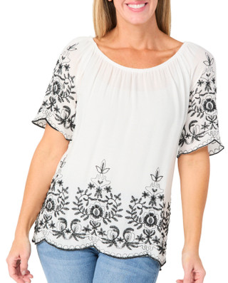 Thumbnail 2: LIV LOS ANGELES Women's Short Sleeve Embroidered Top 