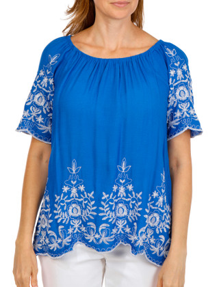 Thumbnail 2: LIV LOS ANGELES Women's Short Sleeve Embroidered Top 